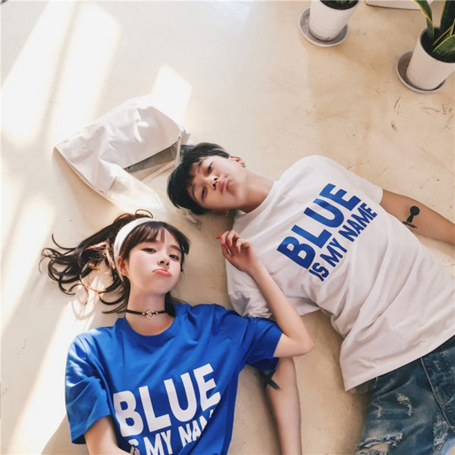 BLUE IS MY NAME 潮T 文字T 情侶T 情侶裝 純棉短T MIT台灣製 男女可穿 白色 S, 白色/S