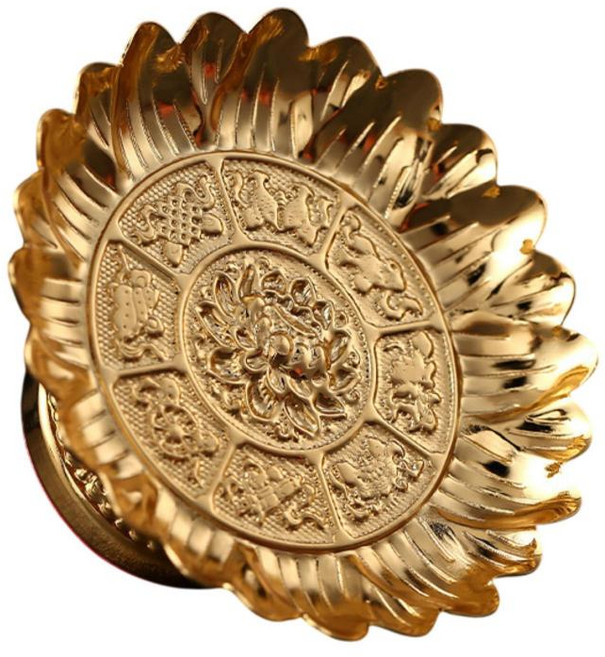 불교 과일 접시 장식용 그릇 중국식 안정된 받침대 발이 있는 과일 그릇 사원 쟁반 커피숍 사무실 테이블 홈 바, 합금, 금, 1개