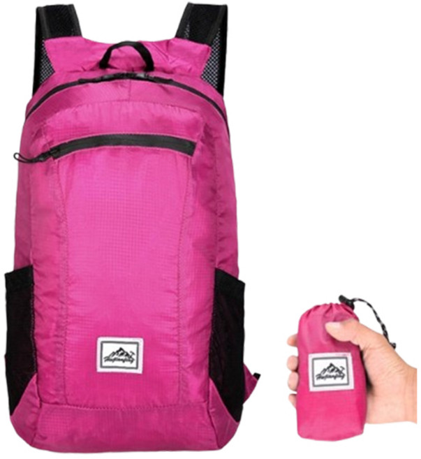 하이퍼 초경량 접이식 포켓 백팩 20L 파우치 포함, 로즈레드