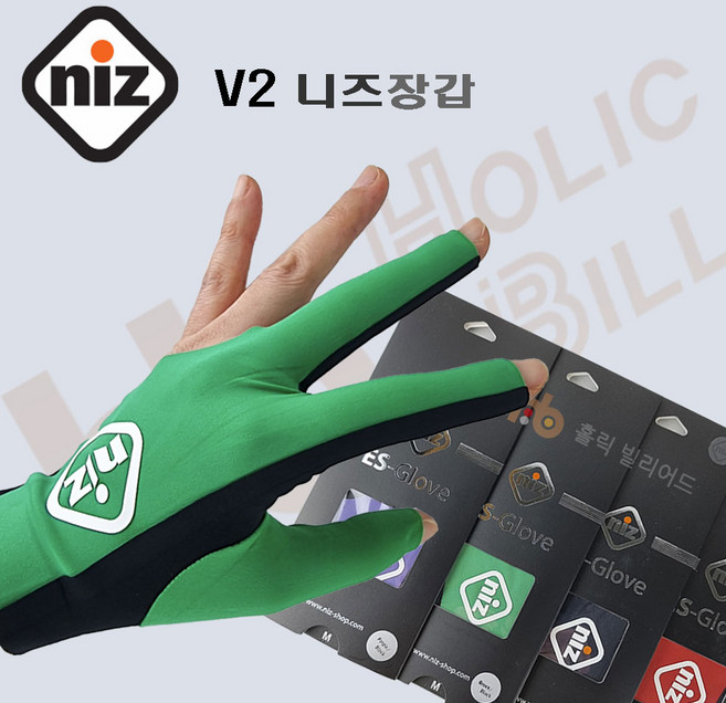 NIZ 니즈장갑 당구장갑 니즈당구장갑 ( V2), 블랙+그린 S, 1개, 그린&블랙