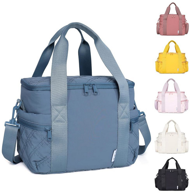 NOL 내추럴 라이프스타일 여성용 나일론 런치 쿨러 귀여운 퀼트 런치백 큰 누수 방지 단열, Dusty blue, 1개