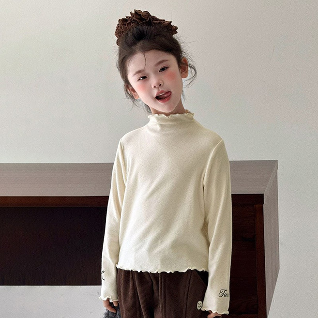 굿도우 여아용 물결 목폴라 긴팔 티셔츠