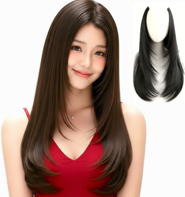 디올드 C컬 허쉬 레이어드컷 헤어피스 똑딱이 붙임머리, 1개, 내추럴블랙