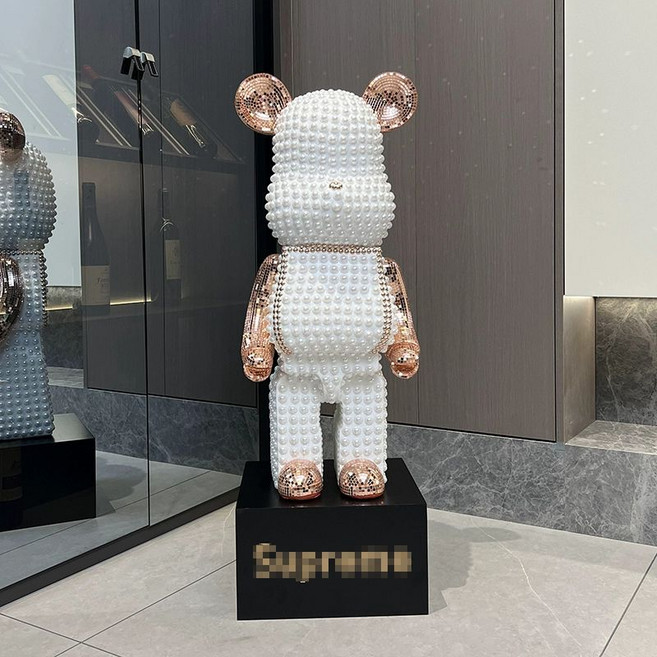 대형 베어브릭 피규어 펄베어 곰 저금통 거실 플로어 인테리어 장식인형 소품, 100cm 로즈골드 펄곰+블랙 베이스