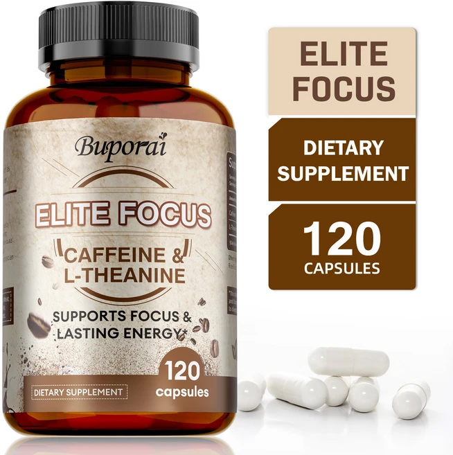 에너지 부스터 집중력 향상 카페인 & L-테아닌 캡슐 두뇌 활성화 피로 회복 스트레스 완화 학업 및 업무 효율성 증진 천연 성분, 1개, 60정 - 쿠팡