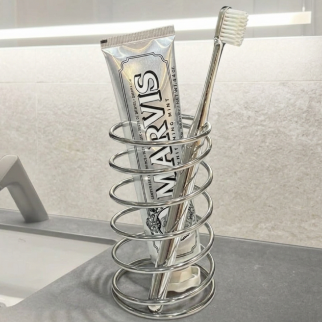 로멀리 스프링 스텐 욕실 칫솔꽂이, 1개, 베이직 실버