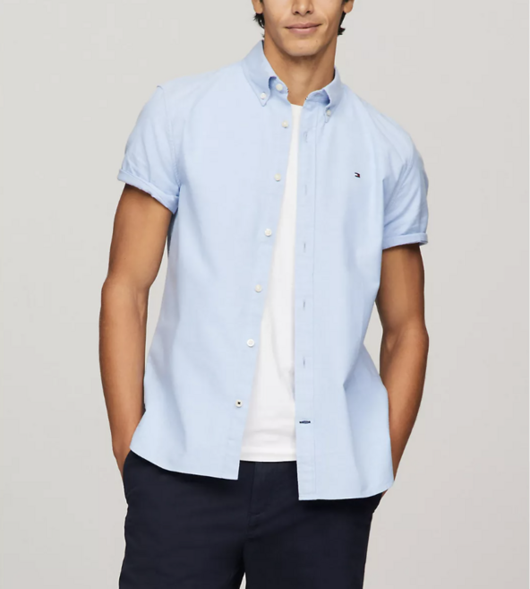 타미힐피거 남녀공용 레귤러핏 스트레치 반팔 옥스포드 셔츠