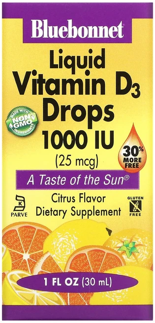 블루보넷 리퀴드 비타민 D3 드롭스 1000IU 내추럴 시트러스 글루텐 프리 무설탕, 1개, 30ml - 쿠팡
