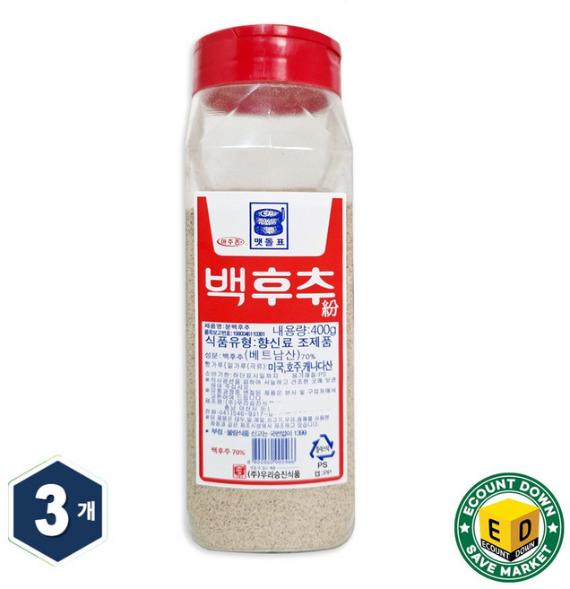 승진 아주존 맷돌표 백후추 400g, 3개