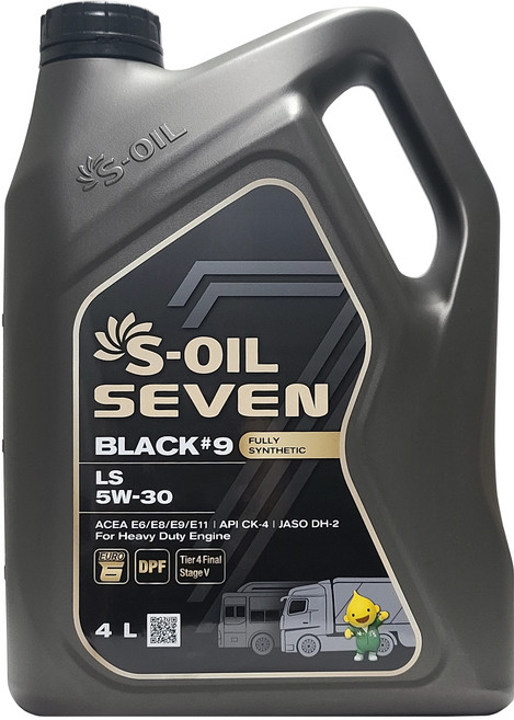 에스오일 세븐 블랙 9 LS 5W30 4L 1개 CK-4 E8 연비절감형 100% 합성 장수명 디젤 엔진오일 (10W40 대체시 연비개선) 화물차 중장비 선박용