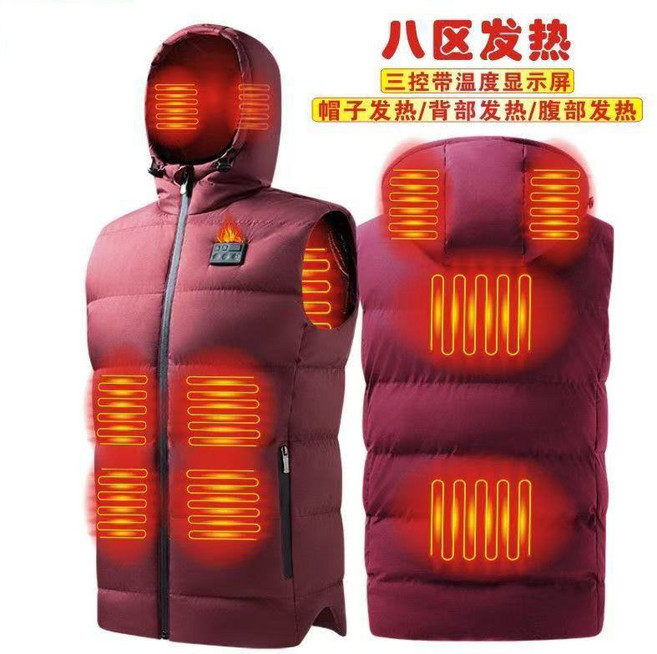 智能恆溫發熱馬甲 三控八區加熱背心 男連帽保暖衣