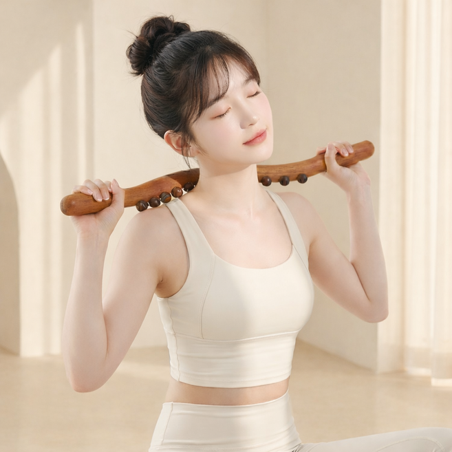 바오르 근육케어 포인트지압 롱 우드 마사지 스틱, 탄화, 1개