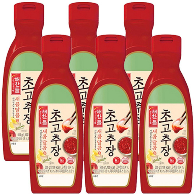 씨제이제일제당 해찬들 새콤달콤 초고추장 500g / 양념장 초장 튜브형용기, 6개