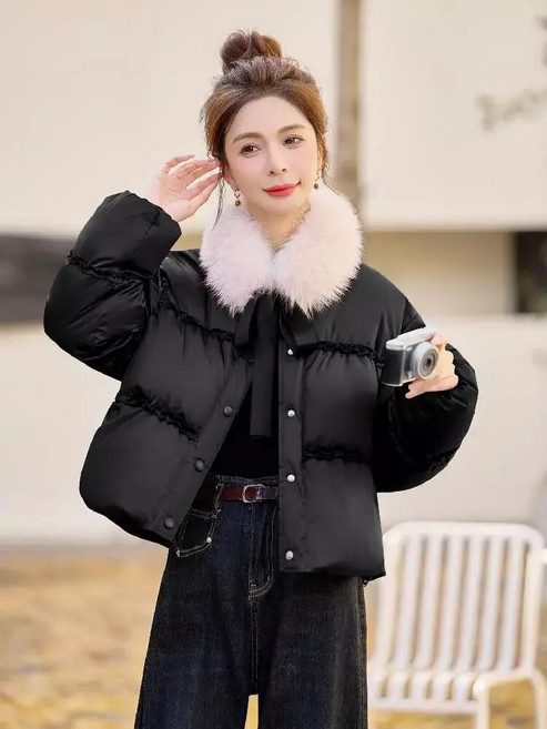 여자점퍼 패딩다운 새해 붉은 털 칼라 패딩 코트 겨울 따뜻한 흰 오리 원템4