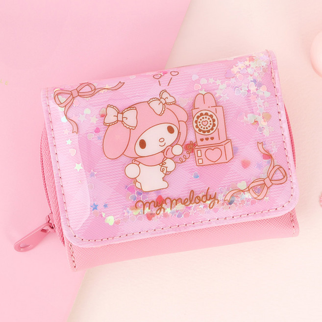 여아용 산리오 반지갑 카드 현금 해피 포켓 스팽글지갑 쿠로미 마이멜로디 지갑