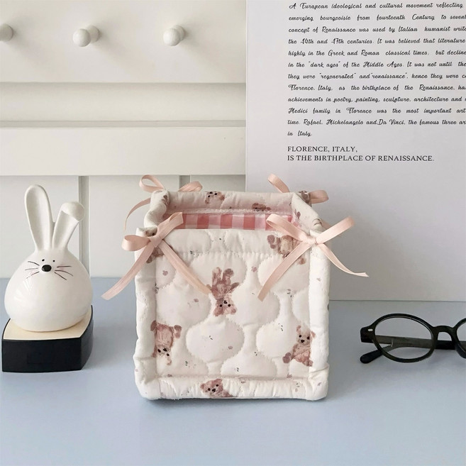 접이식 누빔 수납함 다용도 리빙박스, 1개, 분홍색