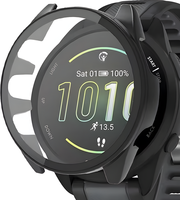 가민 포러너 165 호환 강화유리 풀커버 일체형 하드 스마트워치 케이스, 1개, 블랙