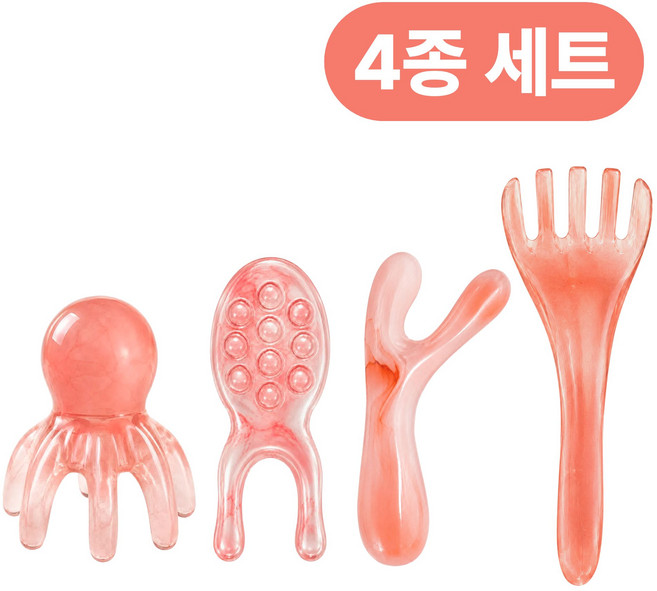 이든무드 괄사 얼굴 두피 전신 마사지기 4종 세트, B 타입 로즈핑크, 1세트