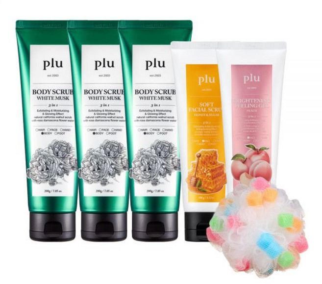 플루 오리지널 바디스크럽 200g 3개 + 페이셜 스크럽&필링젤 100g 2개 세트, 베리믹스X3개_필링젤 피치X2개 | 샤워볼