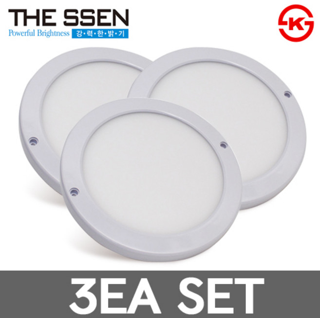 더쎈 LED 슬림엣지 원형직부 8인치 20W 세트, 3개, 전구색(노란빛)