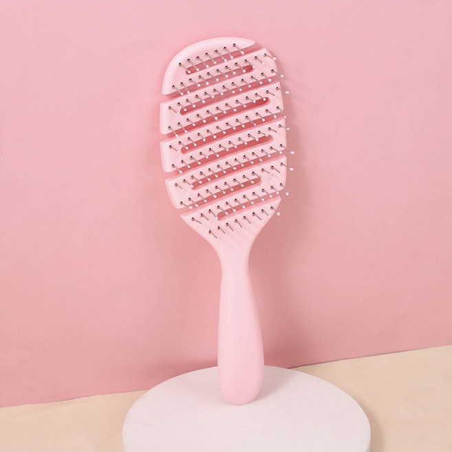 Helena 鏤空蓬鬆順髮梳 頭皮按摩防打結大彎梳, 1個, 粉色, 粉色
