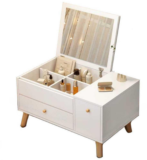 미니 좌식 화장대 led 조명 거울 공주 주니어 틈새 작은 화장대, 화이트