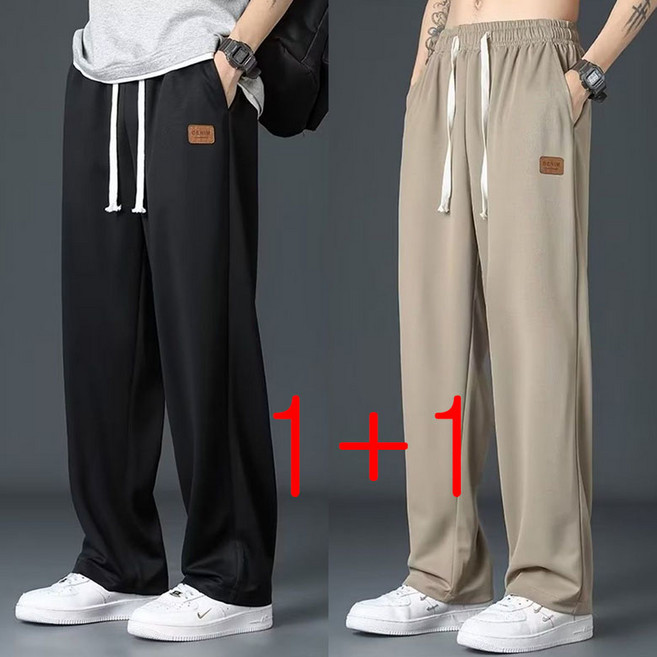 1+1 여름 밴딩 팬츠 빅사이즈 캐주얼 남성바지 트레이닝 긴바지 운동바지 와이드 냉감 통바지 여름바지 WAWAMIYA