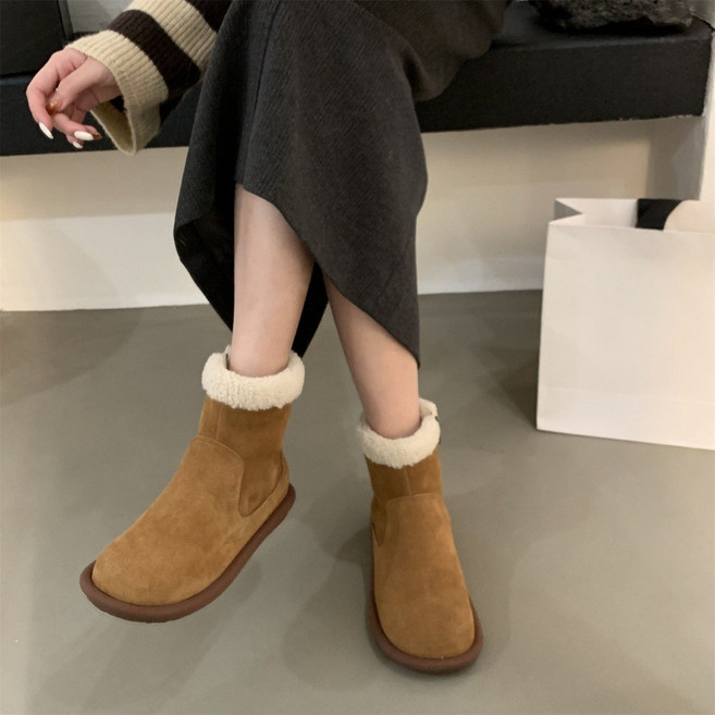 크레스티 여성용 겨울 방한 털 부츠 빈티지 기모 부츠