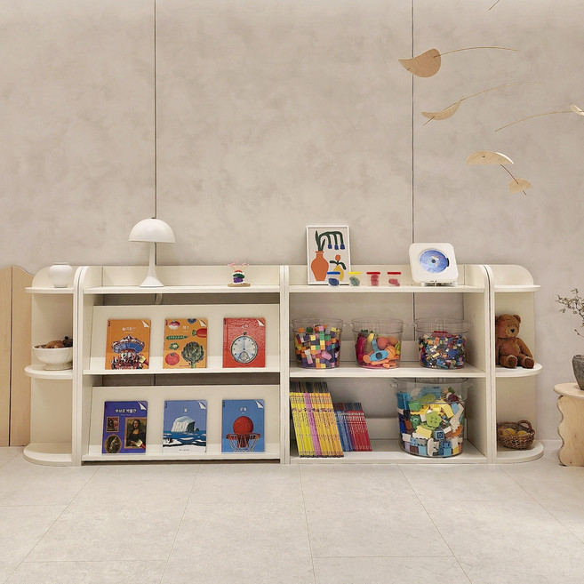 [당일발송]재니쓰홈 올인원 전면책장 어린이집 아기 유아 낮은 교구장 3단 책장, 아이보리