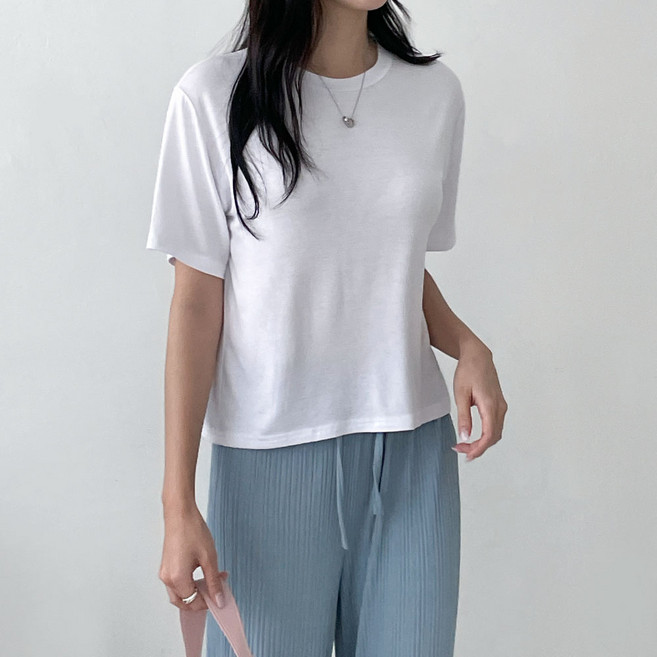 투데이앤룩 여성용 소프트 터치 레이온 크롭 반팔 티셔츠