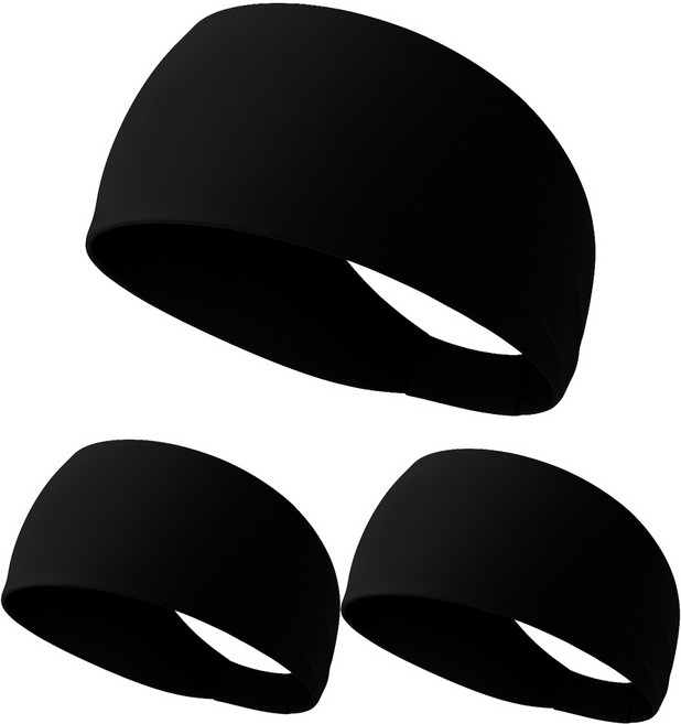 2세대 스포츠 12cm 와이드 땀흡수 헤어밴드 안감 필라테스 런닝 헬스, 3개, 블랙