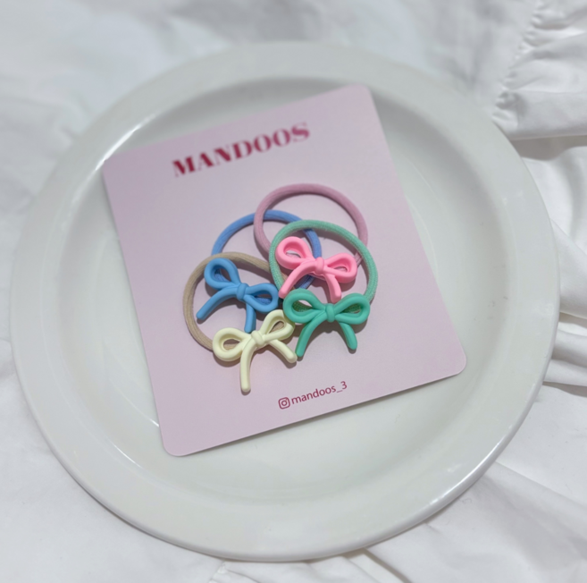[만두스] 알록달록 파스텔 여아 공주 리본 헤어 머리끈 4P 세트