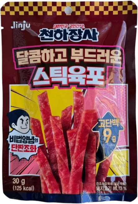 진주햄 천하장사 달콤하고 부드러운 스틱육포 30g, 3개