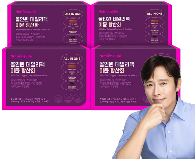 뉴트리원 올인원 데일리팩 이뮨 항산화 종합비타민 하루한팩 30회분 비타민 코큐텐 오메가3 코엔자임 루테인 종합영양, 4박스