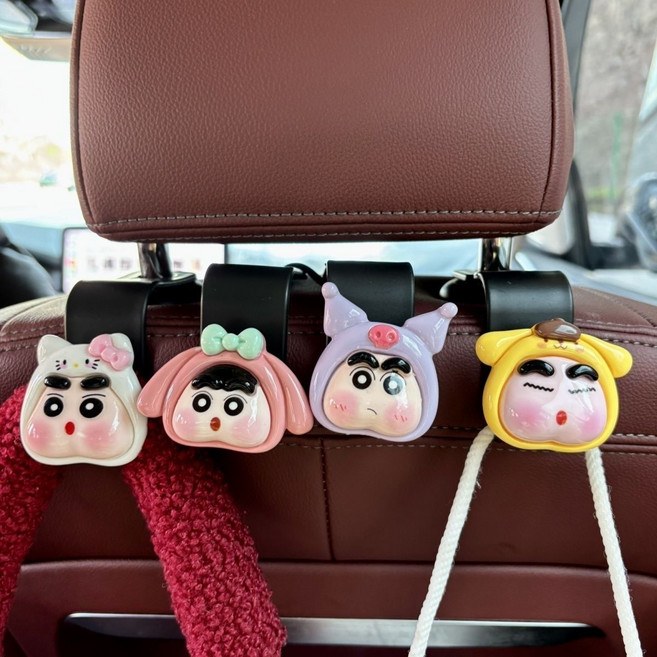 짱구 자동차 시트백 후크 귀여운 캐릭터 차내 다용도 수납 장치, 1세트
