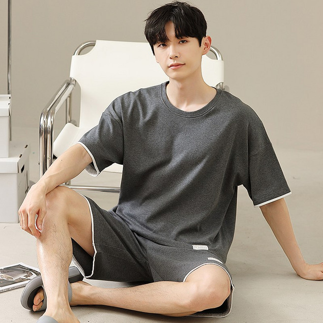 남성 여름 잠옷 반팔 반바지 가벼운 통기성 편안한 홈웨어 세트