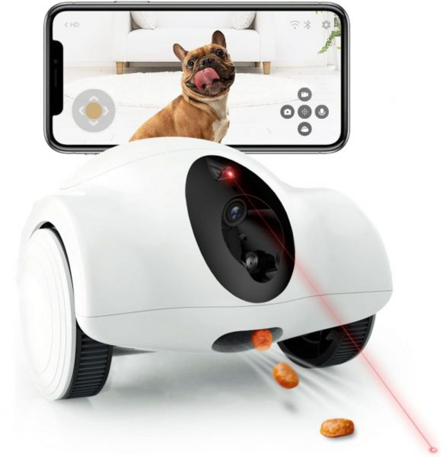 OBEXX MORE THAN FUTURE스마트 펫 카메라 GULIGULI 반려동물용 이동식 반려로봇 강아지 간식 1080P Full HD WiFi 카메라폰 앱 포함 나이트 비전, 1개