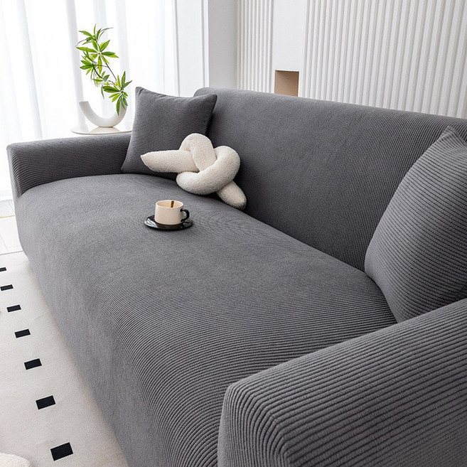[먼지없는] 커버무드 스트라이프 소파 커버 + 자체제작 고정 스펀지, 1개, 딥 그레이