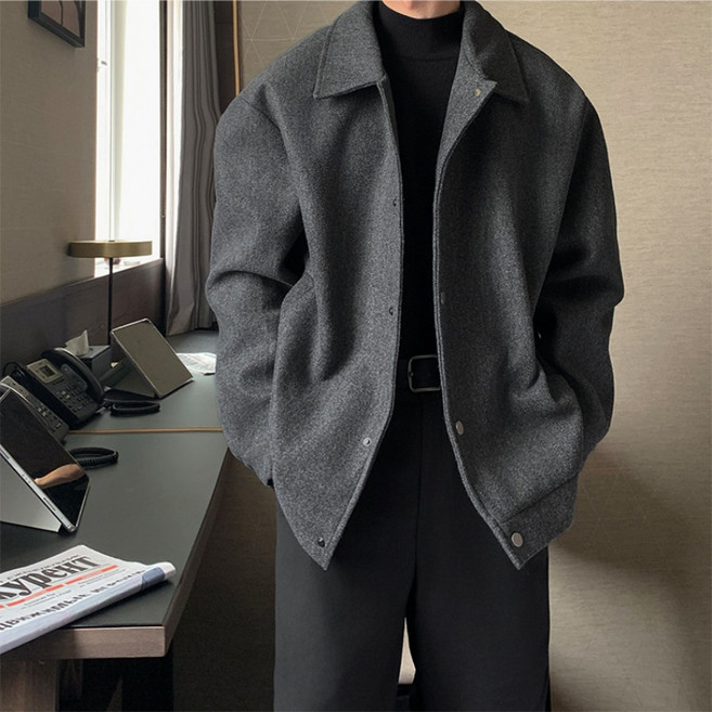 ANYOU 남자 봄철 모직코트 하프 캐주얼 보온 루즈핏 정장 코트