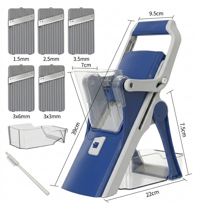 만능 슬라이서 채칼 야채 무 양배추 당근 채썰기 양파 마늘 감자 채칼6종 칼날세트, 1개, 그레이네이비
