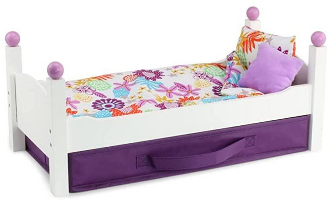 Emily Rose 45.7cm(18인치) 인형 가구 - 쌓을 수 있는 흰색 나무 침대 세트 다채로운 침구 및 대형 의류 및 액세서리 보관 상자 포함 | 미국 소녀 인형에 적