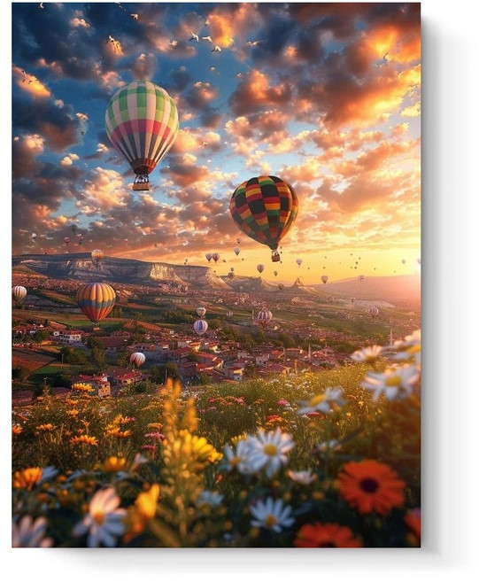우드 조각퍼즐 노을 열기구 여행 아름다운 풍경화 북유럽 감성 직소퍼즐 300 500 700 1000 1500피스, 1개, 노을 열기구 여행 퍼즐3