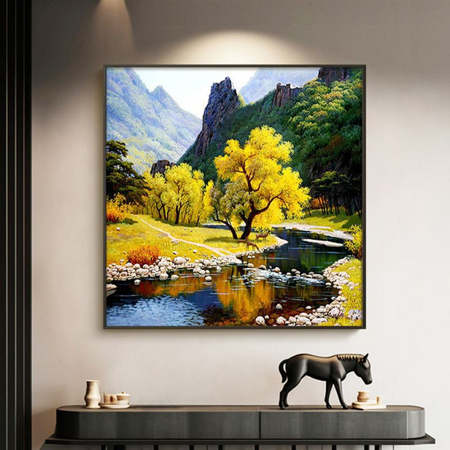 山水風景壁畫掛畫 輕奢餐廳過道玄關裝飾畫 牆面家居牆上房間 30*30cm, 如圖所示