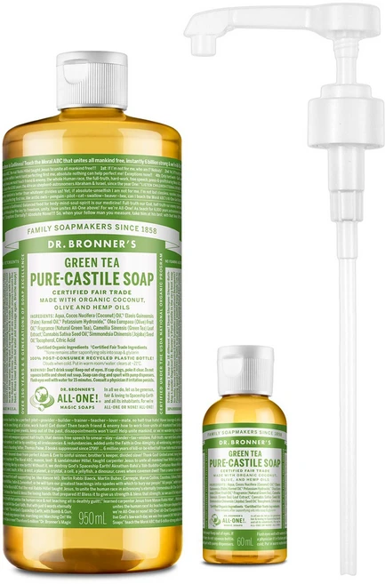 닥터브로너스 캐스틸 솝 그린티 950ml+60ml+펌프 세트, 1개 - 쿠팡