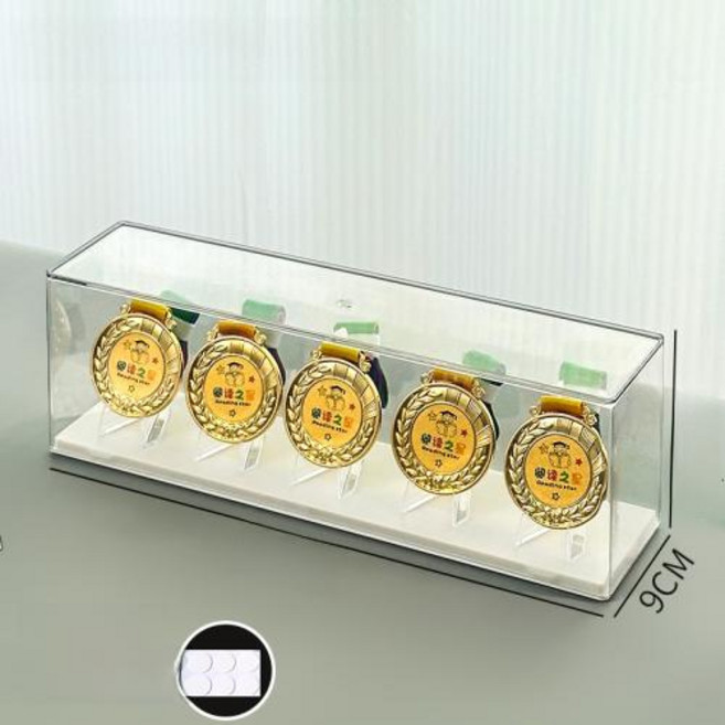 마라톤 메달거치대 인테리어 메달보관대 명예 메달 디스플레이 스탠드 배지 보관함 기념 동전 정리함 광택 표면 다기능 선반, 5)긴 상자 1개⭐지지대 5개  고정 접착제 포함
