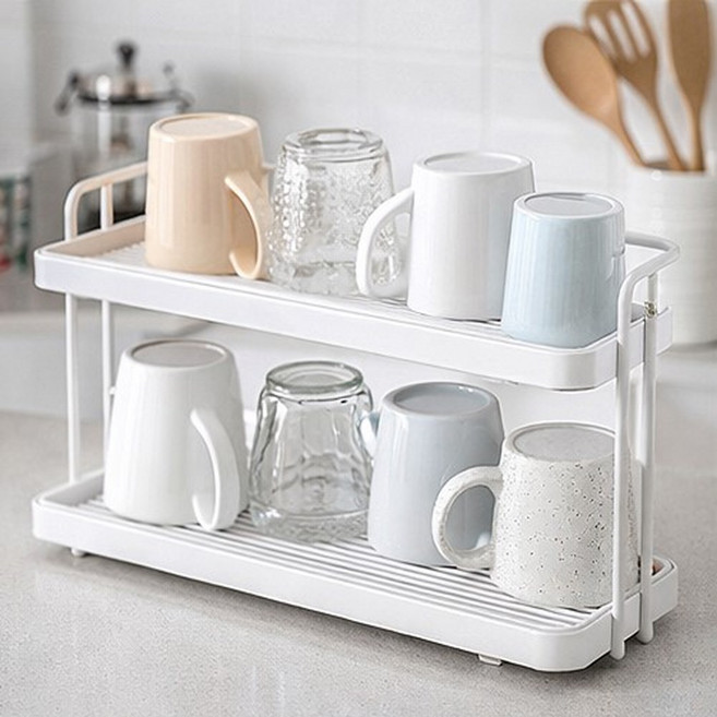 미카앤코 주방 컵 텀블러 건조 거치대, 1개, 화이트, 2단