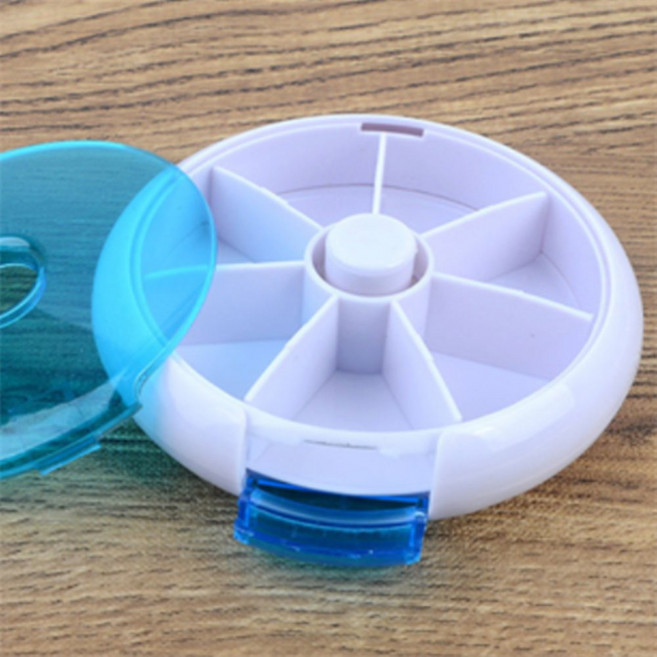 신제품/휴대용 7칸 원터치 회전약통 약케이스 휴대용약통 여행용알약케이스 비상용약통 약통, 1개