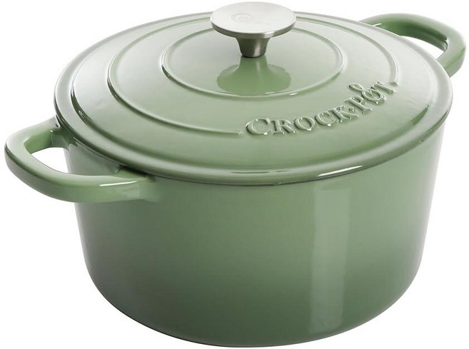 141110 Crock-Pot Artisan 원형 에나멜 주철 더치 오븐 5쿼트 선셋 오렌지, 피스타치오 그린