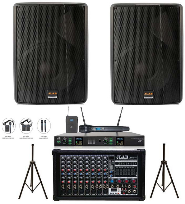 학교 운동장 실내 행사용 음향기기 셋트 800w 앰프 15인치 스피커 무선마이크 Jps-1500 JPS-800