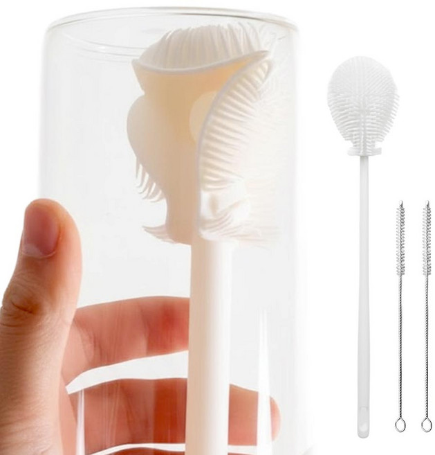 깔끔더하기 실리콘 세척솔 텀블러 보온병 다용도 세척 브러쉬, 1세트, 화이트